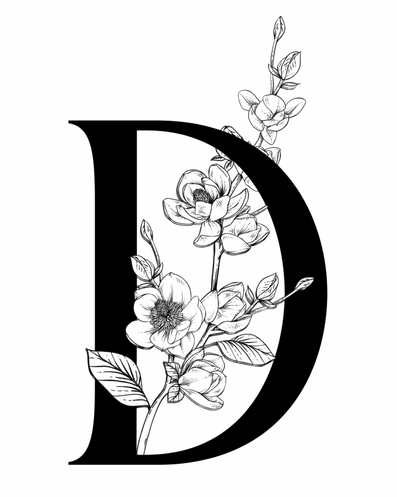 Ein großes D um das sich Blumen ranken.